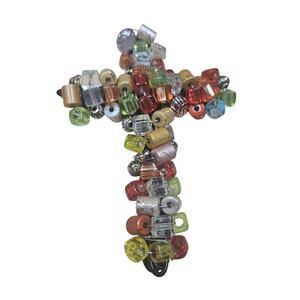 Vintage Handmade Cross Beaded & Twisted Wire Hanging Hook Christian Faith Unique